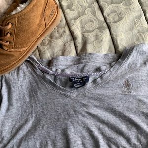grey polo short sleeve top